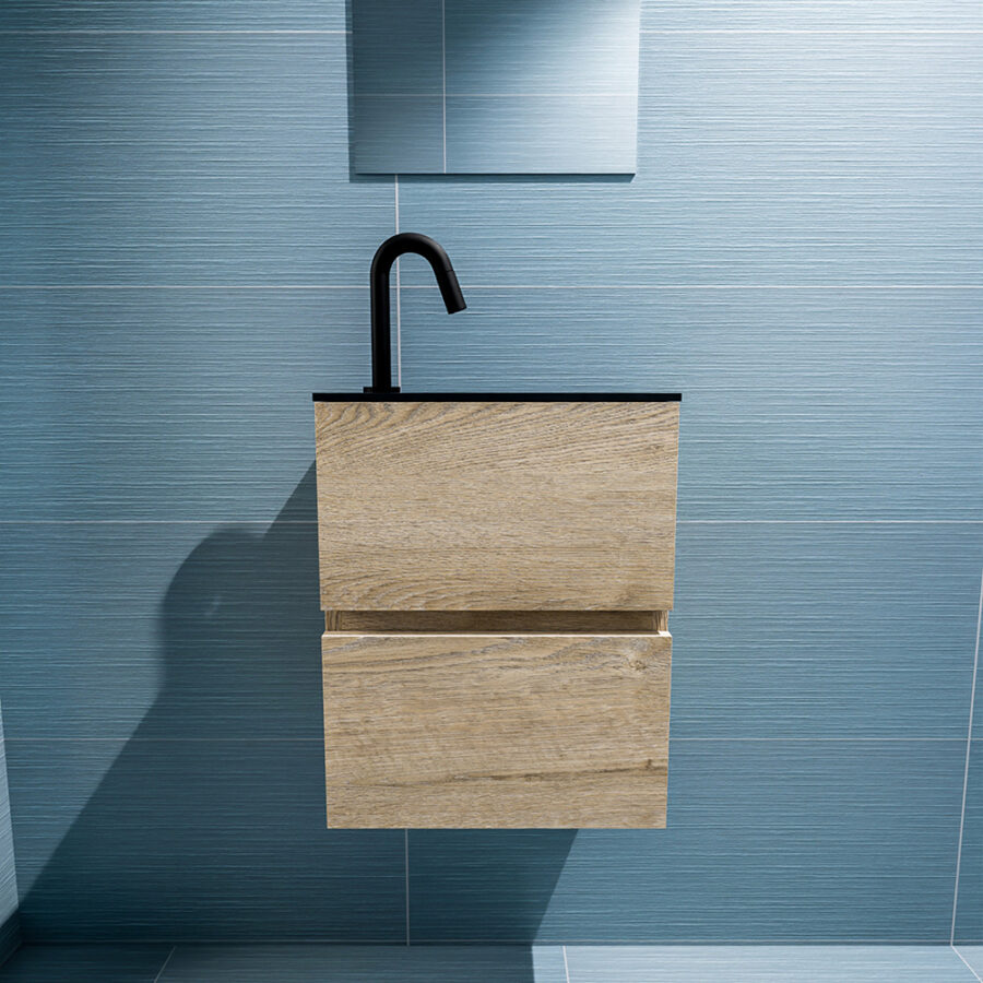 MONDIAZ ADA 40cm toiletmeubel washed oak. LEX wastafel urban positie rechts. Met 1 kraangat - Afbeelding 3