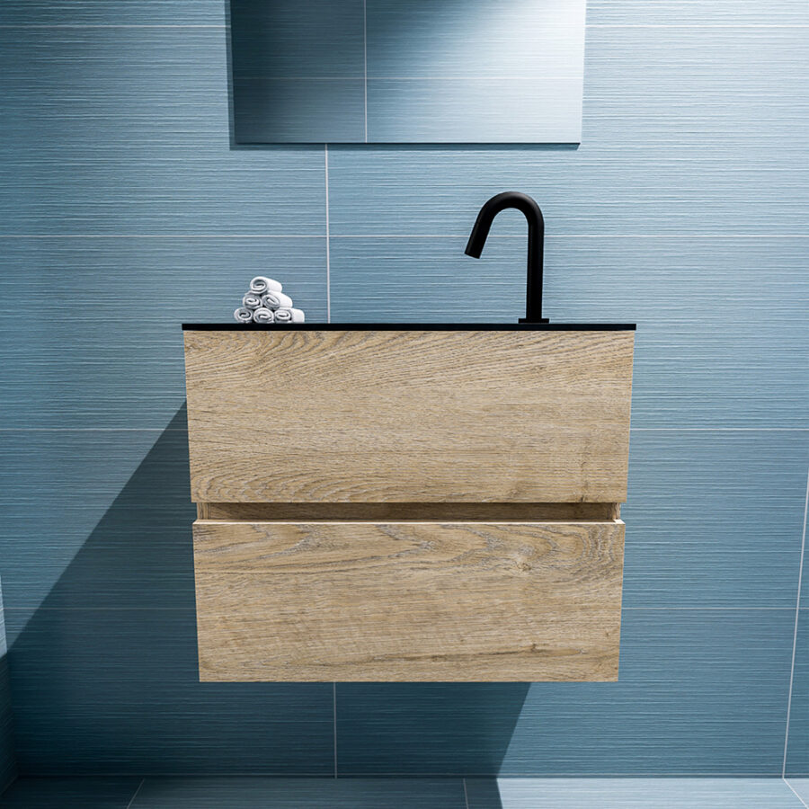 MONDIAZ ADA 60cm toiletmeubel washed oak. LEX wastafel urban positie midden. Met 1 kraangat - Afbeelding 3