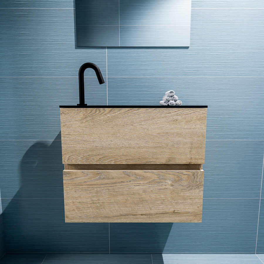 MONDIAZ ADA 60cm toiletmeubel washed oak. LEX wastafel urban positie links. Met 1 kraangat - Afbeelding 3