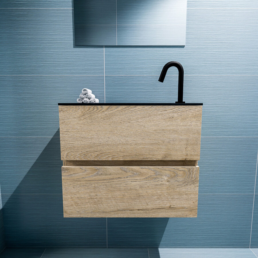 MONDIAZ ADA 60cm toiletmeubel washed oak. LEX wastafel urban positie rechts. Met 1 kraangat - Afbeelding 3