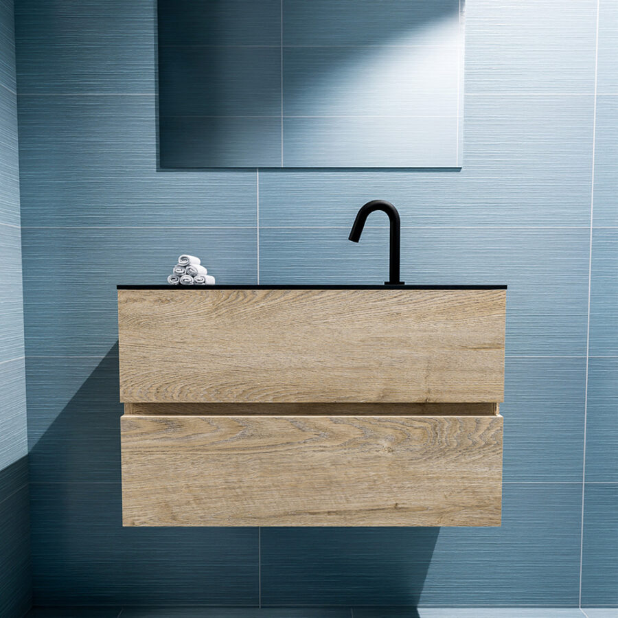 MONDIAZ ADA 80cm toiletmeubel washed oak. LEX wastafel urban positie midden. Met 1 kraangat - Afbeelding 3