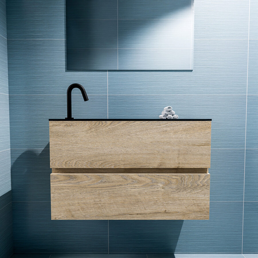 MONDIAZ ADA 80cm toiletmeubel washed oak. LEX wastafel urban positie links. Met 1 kraangat - Afbeelding 3