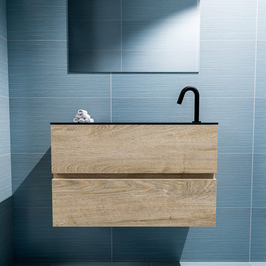 MONDIAZ ADA 80cm toiletmeubel washed oak. LEX wastafel urban positie rechts. Met 1 kraangat - Afbeelding 3