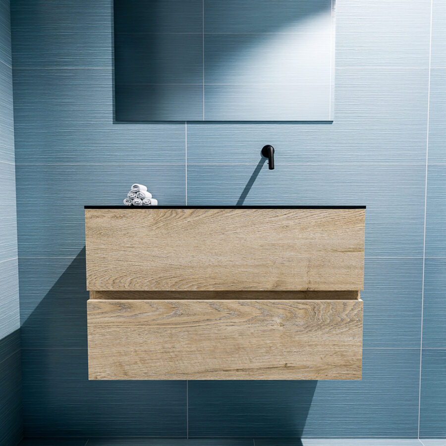 MONDIAZ ADA 80cm toiletmeubel washed oak. LEX wastafel urban positie rechts. Zonder kraangat - Afbeelding 3