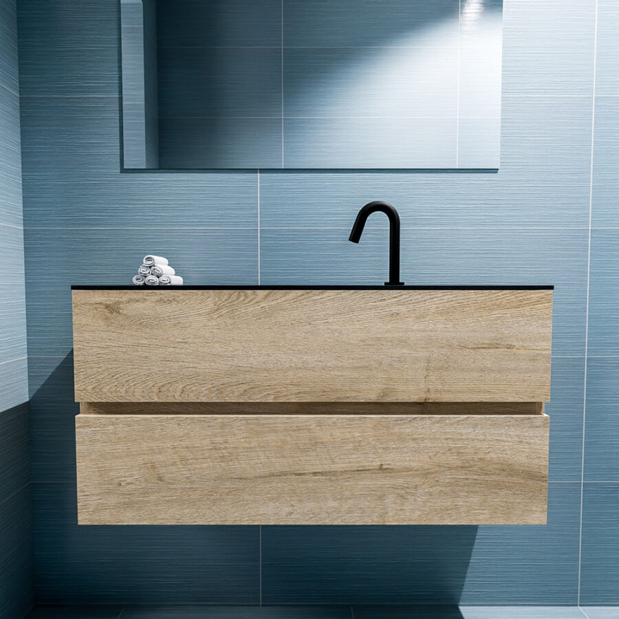 MONDIAZ ADA 100cm toiletmeubel washed oak. LEX wastafel urban positie midden. Met 1 kraangat - Afbeelding 3