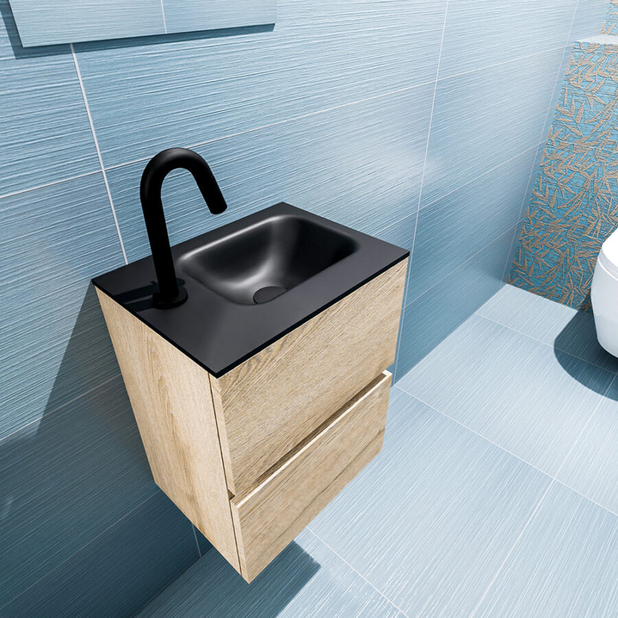 MONDIAZ ADA 40cm toiletmeubel washed oak. LEX wastafel urban positie rechts. Met 1 kraangat - Afbeelding 2