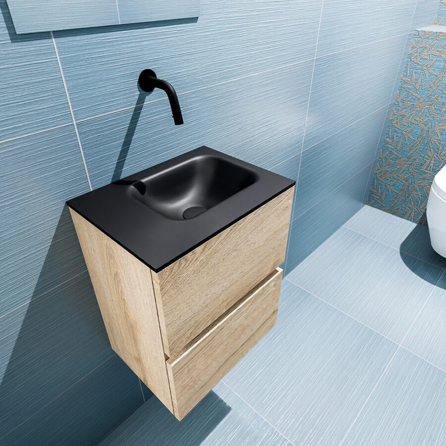 MONDIAZ ADA 40cm toiletmeubel washed oak. LEX wastafel urban positie rechts. Zonder kraangat - Afbeelding 2