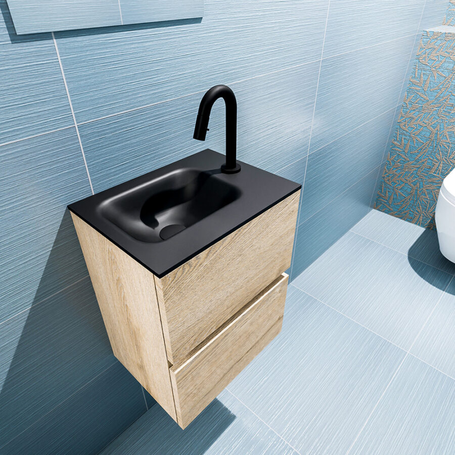 MONDIAZ ADA 40cm toiletmeubel washed oak. LEX wastafel urban positie links. Met 1 kraangat - Afbeelding 2