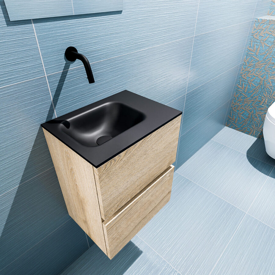 MONDIAZ ADA 40cm toiletmeubel washed oak. LEX wastafel urban positie links. Zonder kraangat - Afbeelding 2
