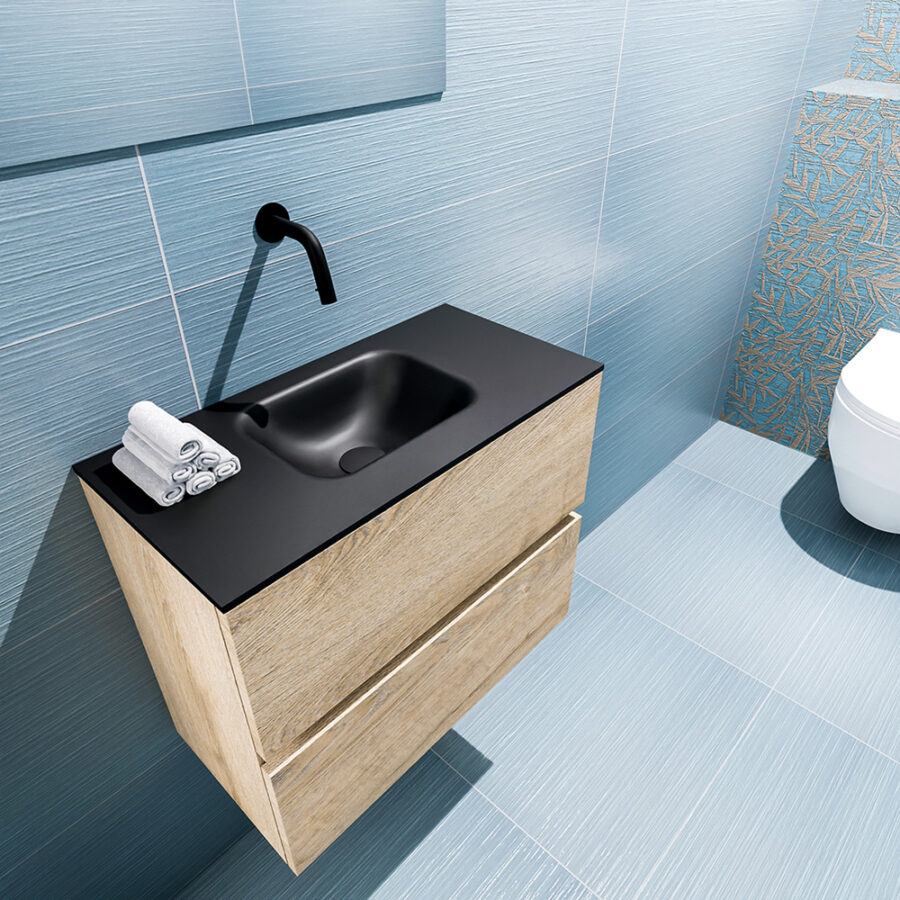 MONDIAZ ADA 60cm toiletmeubel washed oak. LEX wastafel urban positie midden. Zonder kraangat - Afbeelding 2