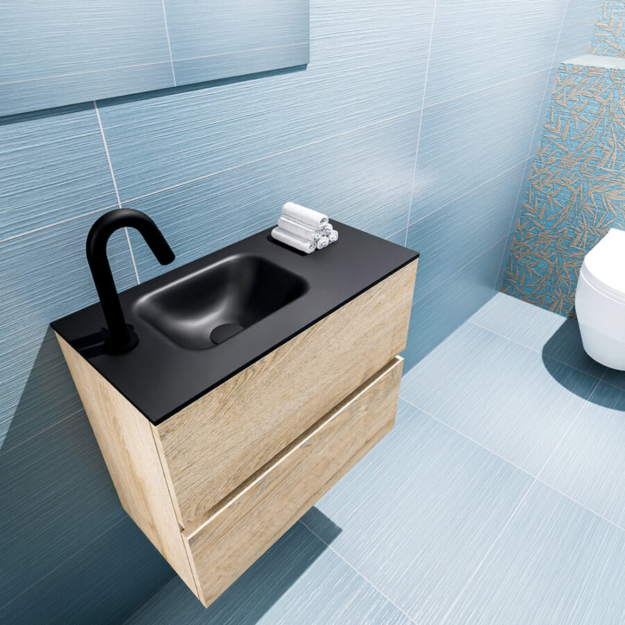 MONDIAZ ADA 60cm toiletmeubel washed oak. LEX wastafel urban positie links. Met 1 kraangat - Afbeelding 2
