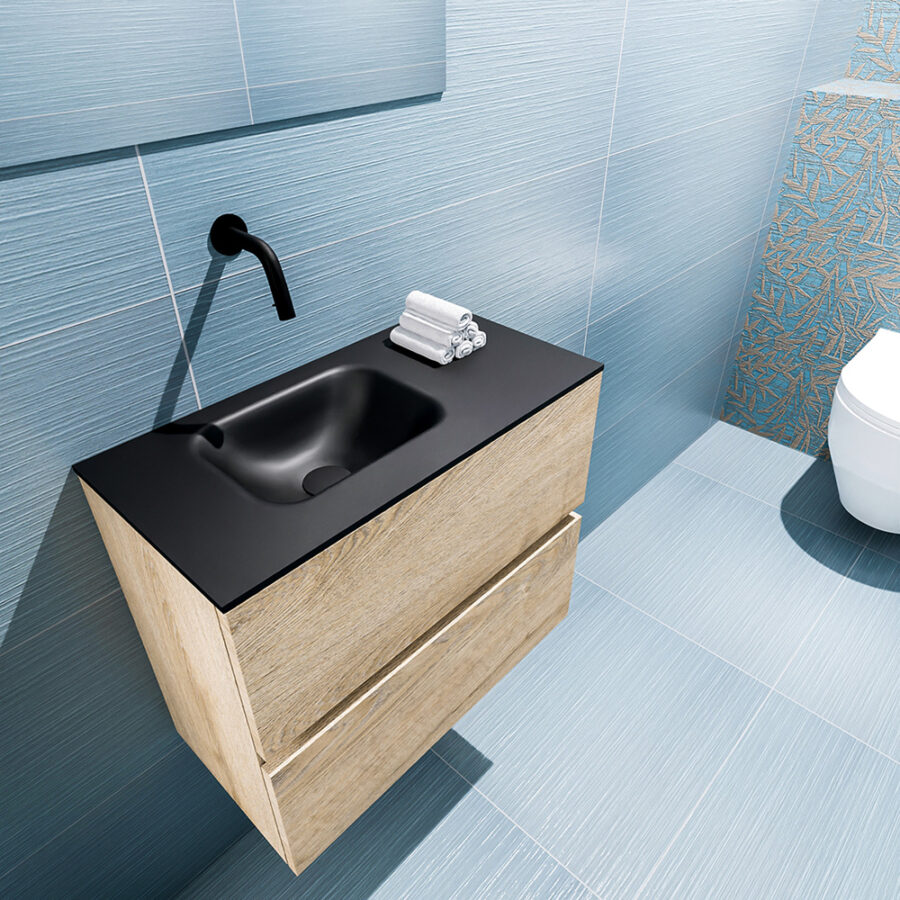 MONDIAZ ADA 60cm toiletmeubel washed oak. LEX wastafel urban positie links. Zonder kraangat - Afbeelding 2