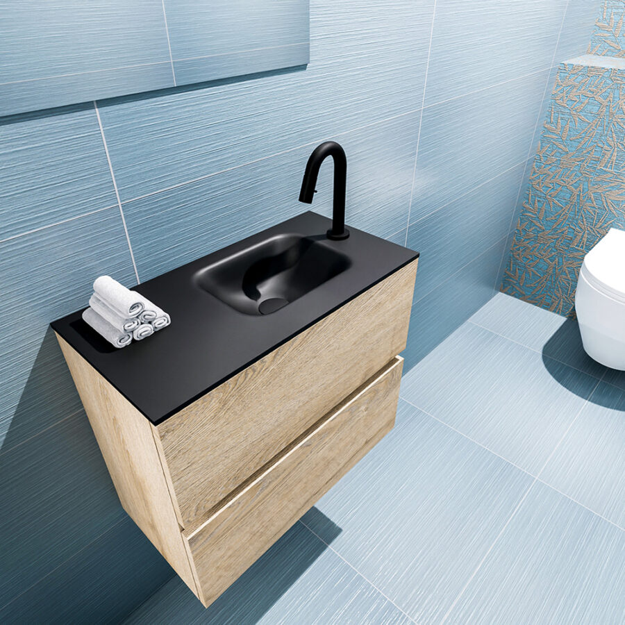 MONDIAZ ADA 60cm toiletmeubel washed oak. LEX wastafel urban positie rechts. Met 1 kraangat - Afbeelding 2
