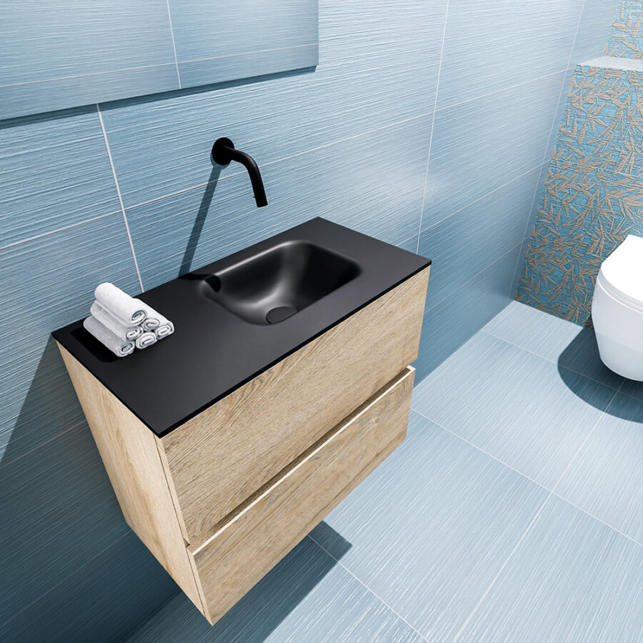 MONDIAZ ADA 60cm toiletmeubel washed oak. LEX wastafel urban positie rechts. Zonder kraangat - Afbeelding 2
