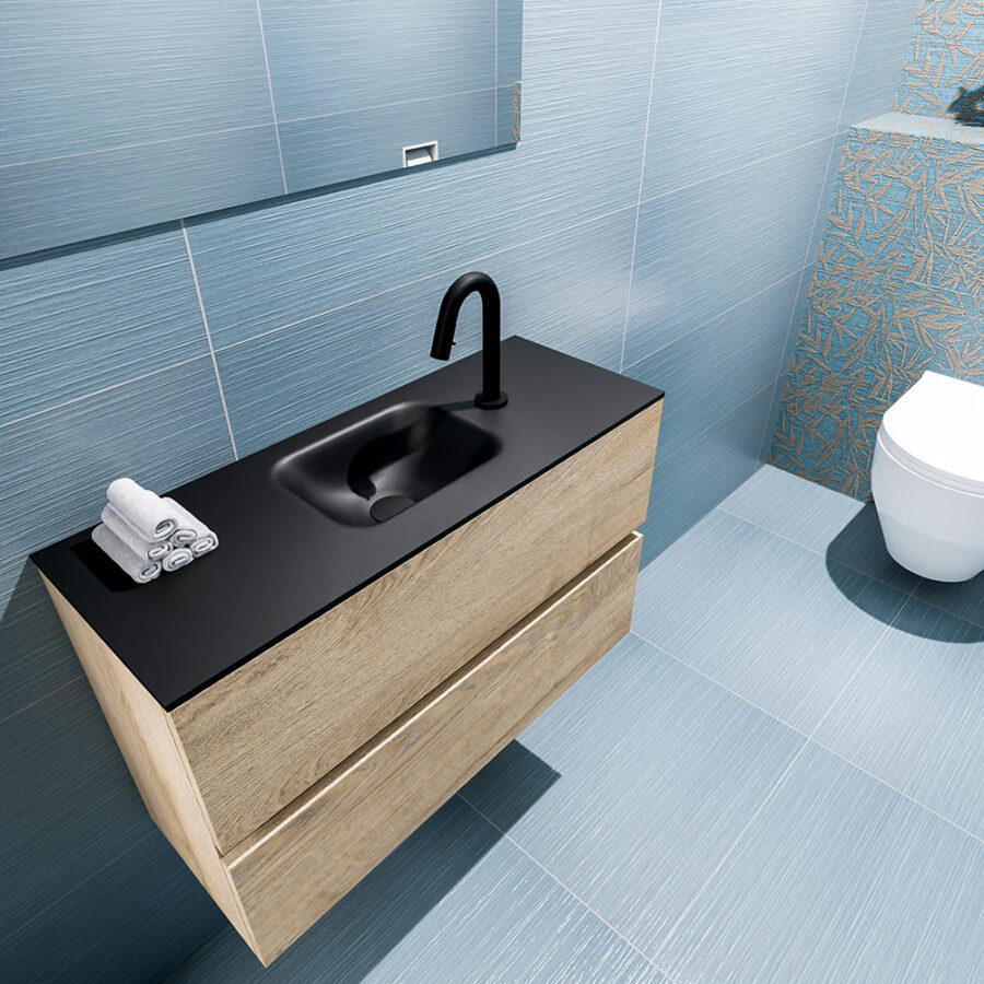 MONDIAZ ADA 80cm toiletmeubel washed oak. LEX wastafel urban positie midden. Met 1 kraangat - Afbeelding 2