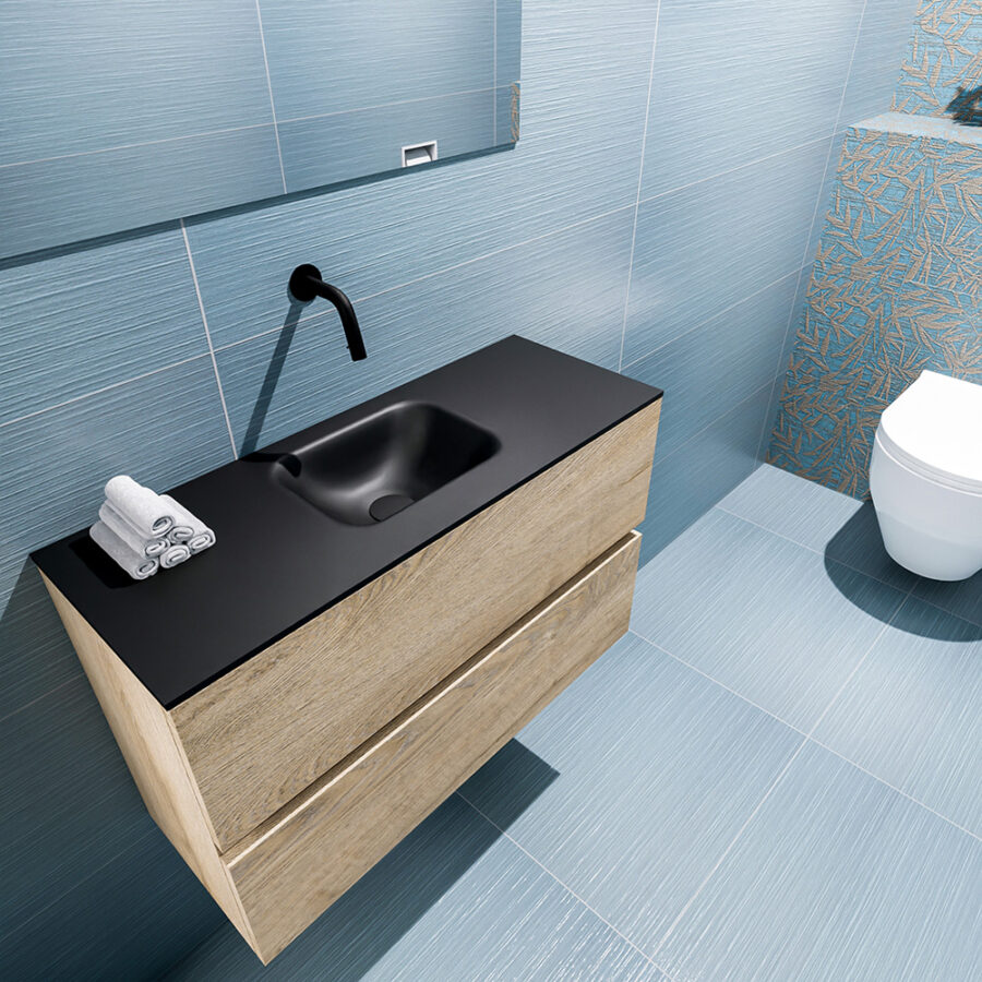 MONDIAZ ADA 80cm toiletmeubel washed oak. LEX wastafel urban positie midden. Zonder kraangat - Afbeelding 2