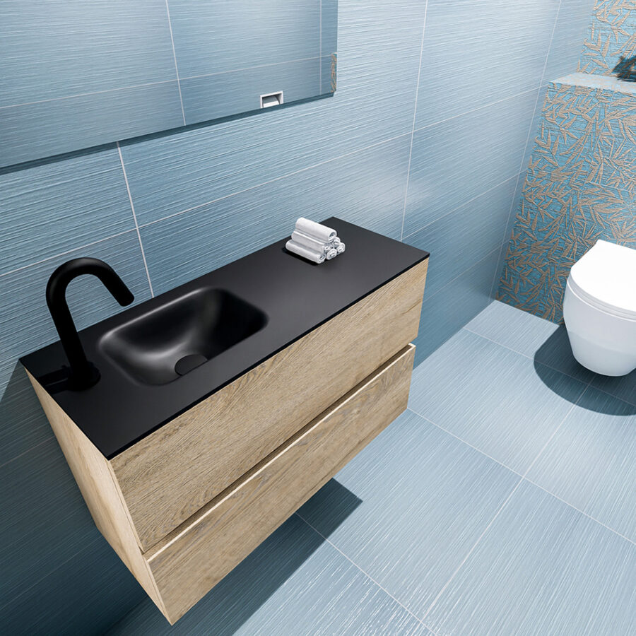 MONDIAZ ADA 80cm toiletmeubel washed oak. LEX wastafel urban positie links. Met 1 kraangat - Afbeelding 2