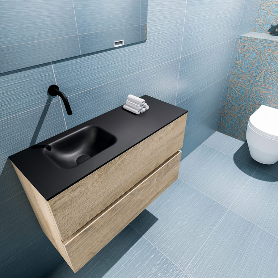MONDIAZ ADA 80cm toiletmeubel washed oak. LEX wastafel urban positie links. Zonder kraangat - Afbeelding 2