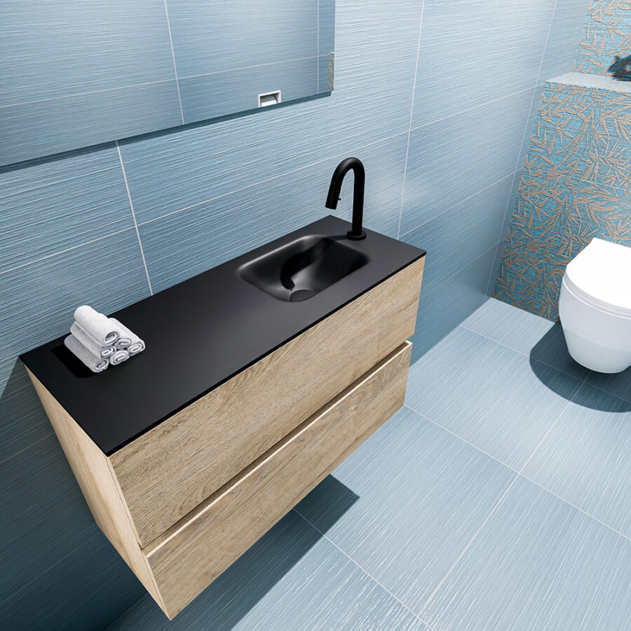 MONDIAZ ADA 80cm toiletmeubel washed oak. LEX wastafel urban positie rechts. Met 1 kraangat - Afbeelding 2
