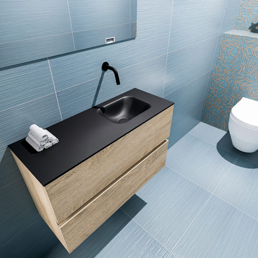 MONDIAZ ADA 80cm toiletmeubel washed oak. LEX wastafel urban positie rechts. Zonder kraangat - Afbeelding 2