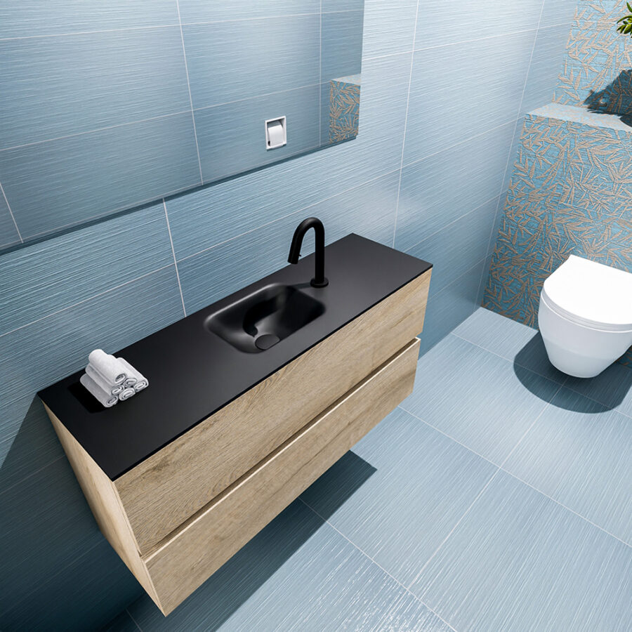 MONDIAZ ADA 100cm toiletmeubel washed oak. LEX wastafel urban positie midden. Met 1 kraangat - Afbeelding 2