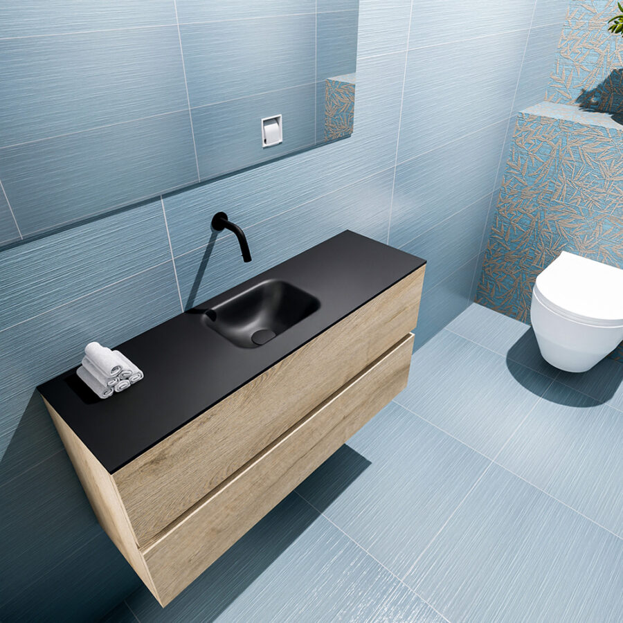 MONDIAZ ADA 100cm toiletmeubel washed oak. LEX wastafel urban positie midden. Zonder kraangat - Afbeelding 2