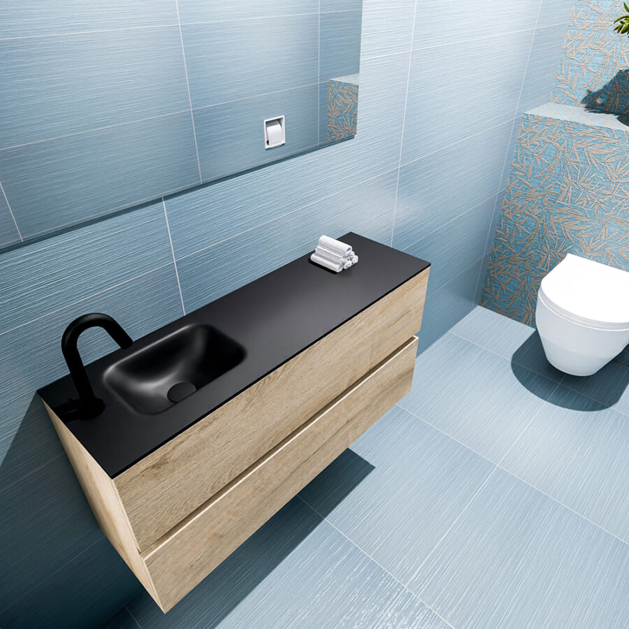 MONDIAZ ADA 100cm toiletmeubel washed oak. LEX wastafel urban positie links. Met 1 kraangat - Afbeelding 2