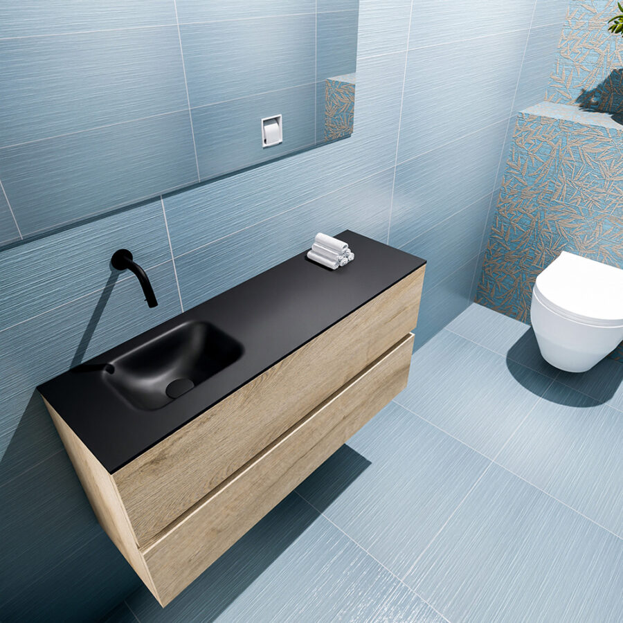 MONDIAZ ADA 100cm toiletmeubel washed oak. LEX wastafel urban positie links. Zonder kraangat - Afbeelding 2