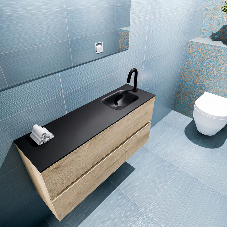 MONDIAZ ADA 100cm toiletmeubel washed oak. LEX wastafel urban positie rechts. Met 1 kraangat - Afbeelding 2