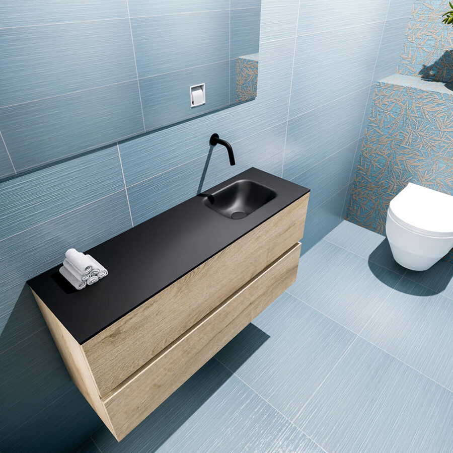 MONDIAZ ADA 100cm toiletmeubel washed oak. LEX wastafel urban positie rechts. Zonder kraangat - Afbeelding 2