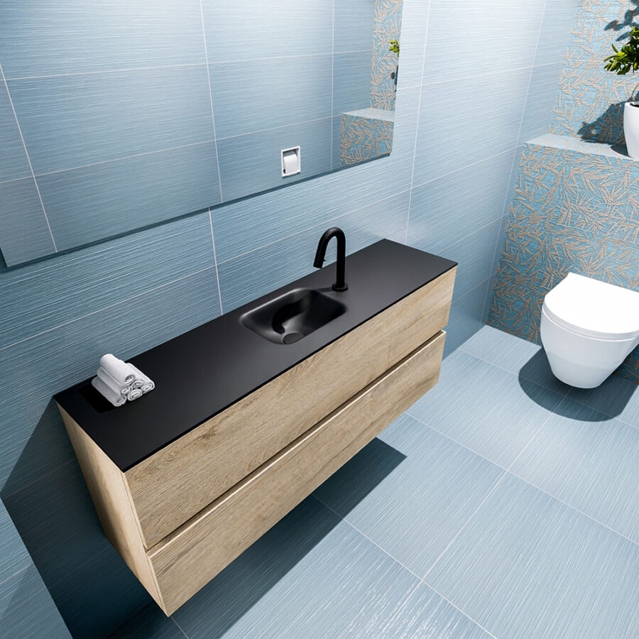 MONDIAZ ADA 120cm toiletmeubel washed oak. LEX wastafel urban positie midden. Met 1 kraangat - Afbeelding 2