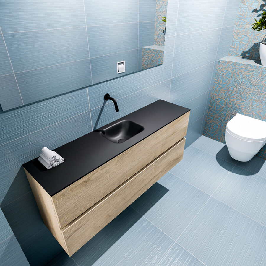 MONDIAZ ADA 120cm toiletmeubel washed oak. LEX wastafel urban positie midden. Zonder kraangat - Afbeelding 2