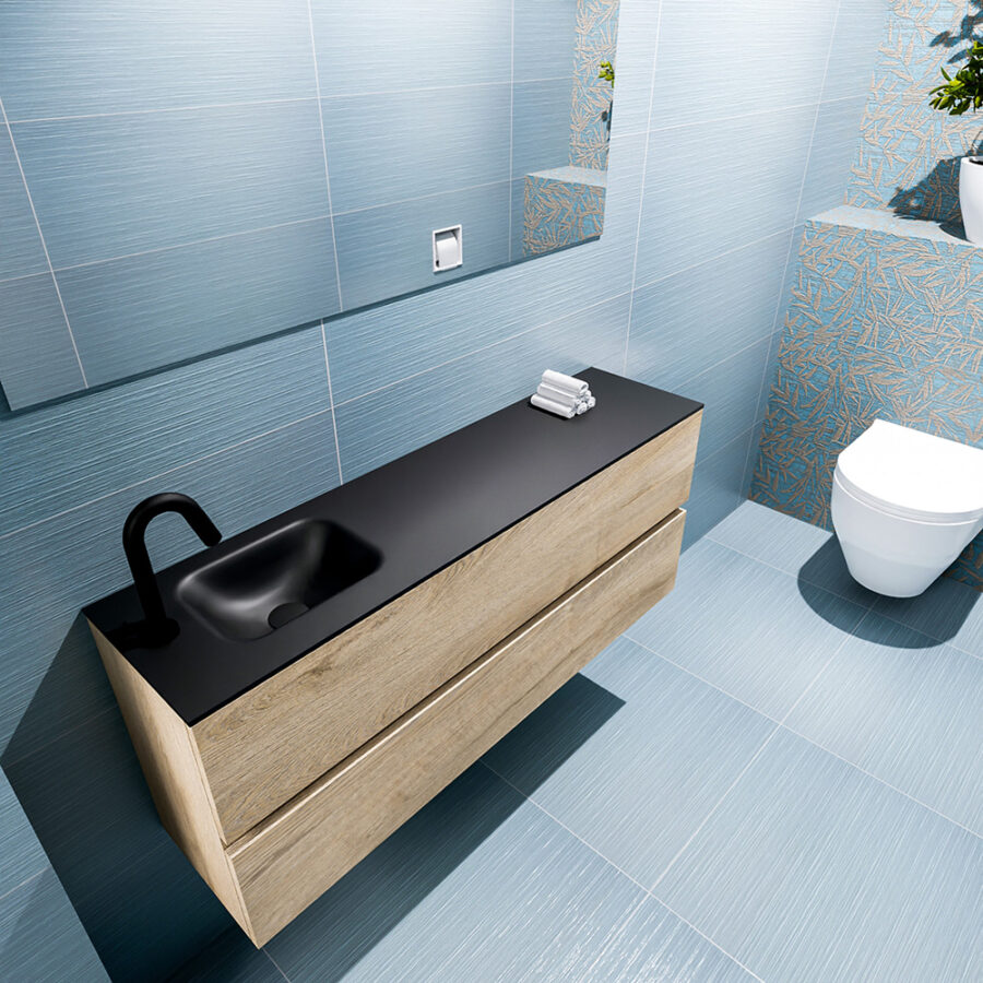 MONDIAZ ADA 120cm toiletmeubel washed oak. LEX wastafel urban positie links. Met 1 kraangat - Afbeelding 2