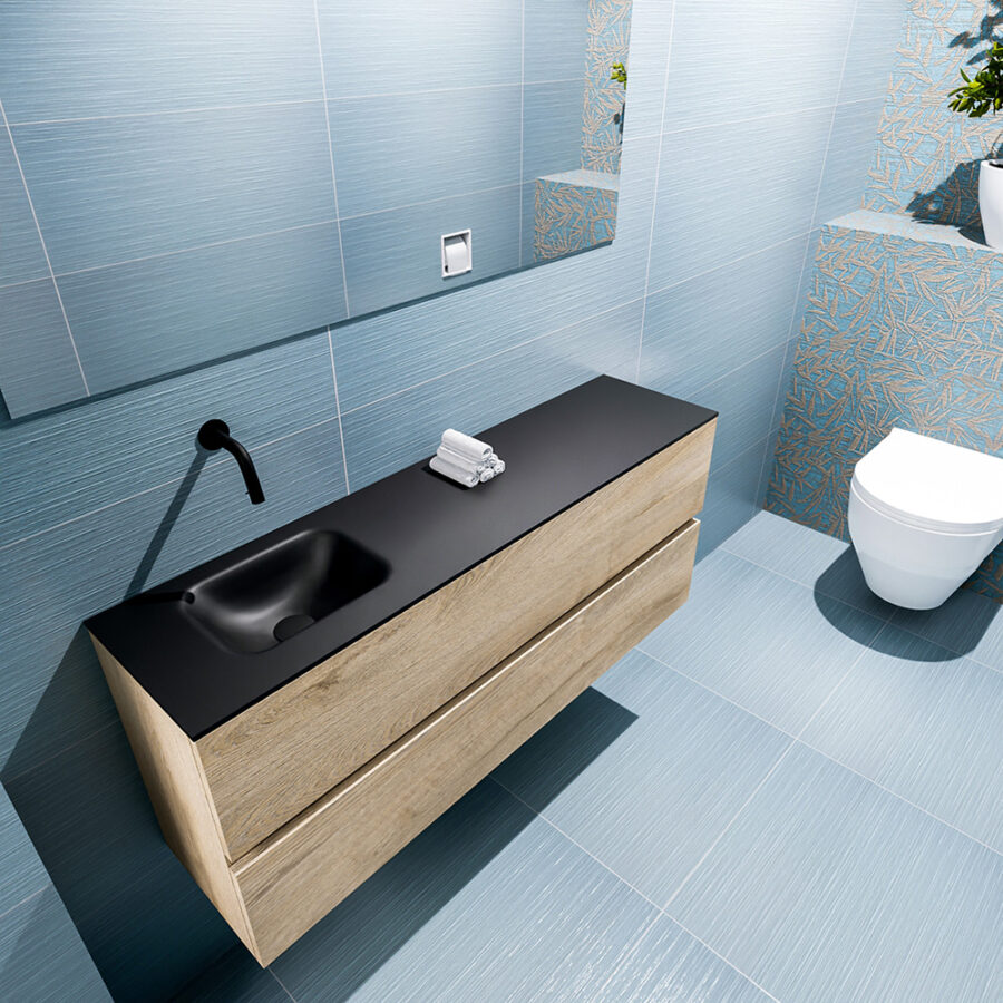 MONDIAZ ADA 120cm toiletmeubel washed oak. LEX wastafel urban positie links. Zonder kraangat - Afbeelding 2