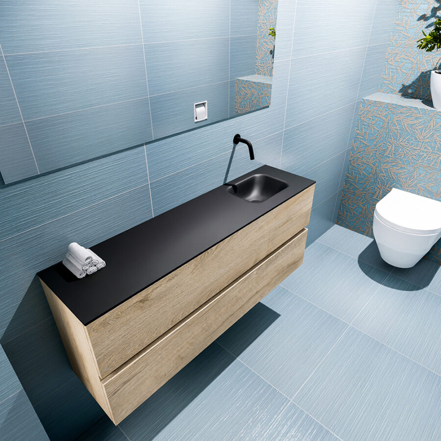 MONDIAZ ADA 120cm toiletmeubel washed oak. LEX wastafel urban positie rechts. Zonder kraangat - Afbeelding 2