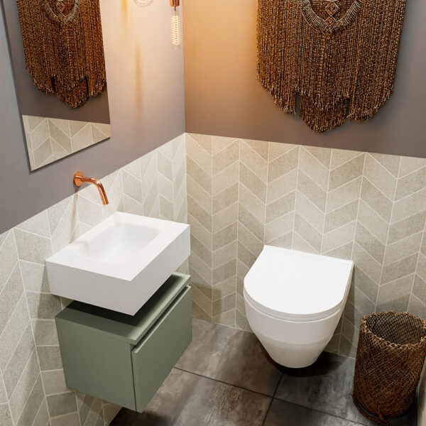 MONDIAZ ANDOR 40cm toiletmeubel army. LEX 40cm wastafel talc positie midden. Zonder kraangat