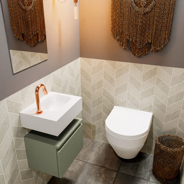 MONDIAZ ANDOR 40cm toiletmeubel army. LEX 40cm wastafel talc positie rechts. Met 1 kraangat