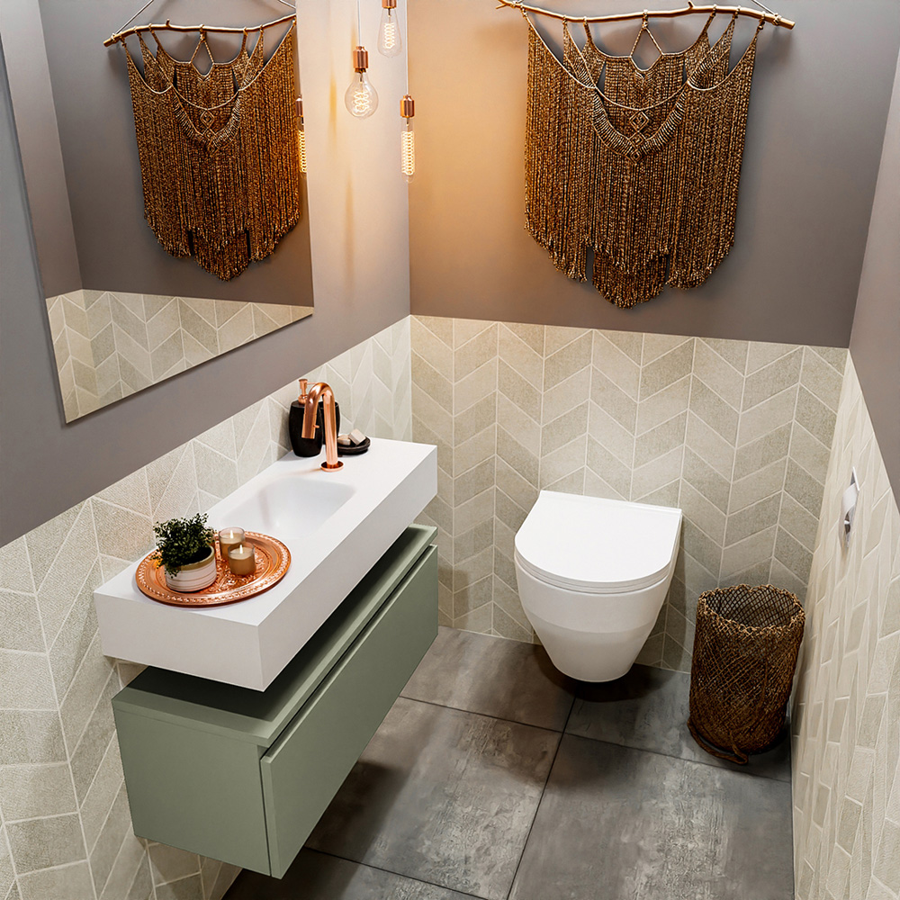 MONDIAZ ANDOR 80cm toiletmeubel army. LEX 80cm wastafel talc positie midden. Met 1 kraangat