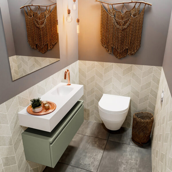 MONDIAZ ANDOR 80cm toiletmeubel army. LEX 80cm wastafel talc positie rechts. Met 1 kraangat