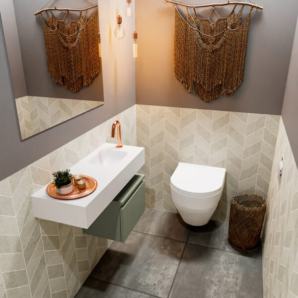 MONDIAZ ANDOR 40cm toiletmeubel army. LEX 80cm wastafel talc positie rechts. Met 1 kraangat
