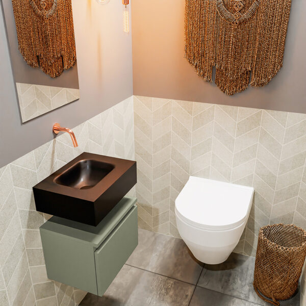 MONDIAZ ANDOR 40cm toiletmeubel army. LEX 40cm wastafel urban positie midden. Zonder kraangat