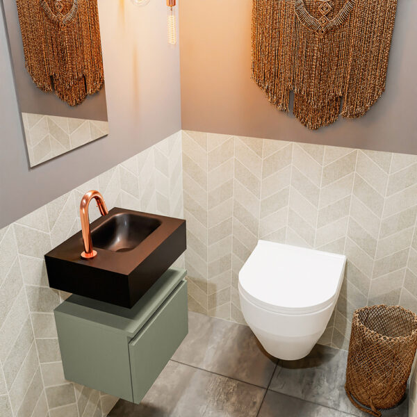 MONDIAZ ANDOR 40cm toiletmeubel army. LEX 40cm wastafel urban positie rechts. Met 1 kraangat