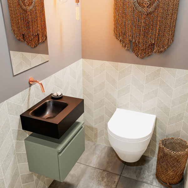 MONDIAZ ANDOR 40cm toiletmeubel army. LEX 40cm wastafel urban positie links. Zonder kraangat