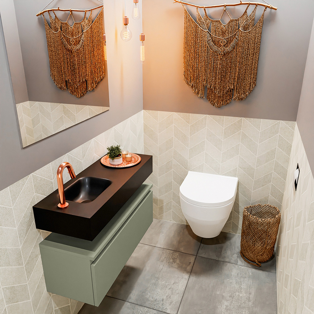 MONDIAZ ANDOR 80cm toiletmeubel army. LEX 80cm wastafel urban positie links. Met 1 kraangat