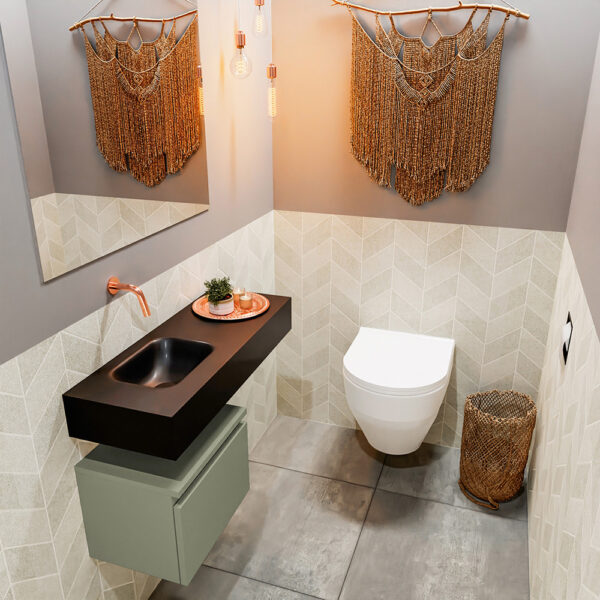 MONDIAZ ANDOR 40cm toiletmeubel army. LEX 80cm wastafel urban positie links. Zonder kraangat