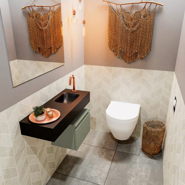 MONDIAZ ANDOR 40cm toiletmeubel army. LEX 80cm wastafel urban positie rechts. Met 1 kraangat