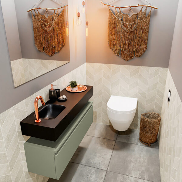MONDIAZ ANDOR 100cm toiletmeubel army. LEX 100cm wastafel urban positie links. Met 1 kraangat