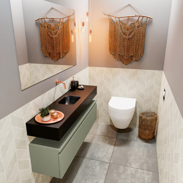 MONDIAZ ANDOR 120cm toiletmeubel army. LEX 120cm wastafel urban positie midden. Zonder kraangat