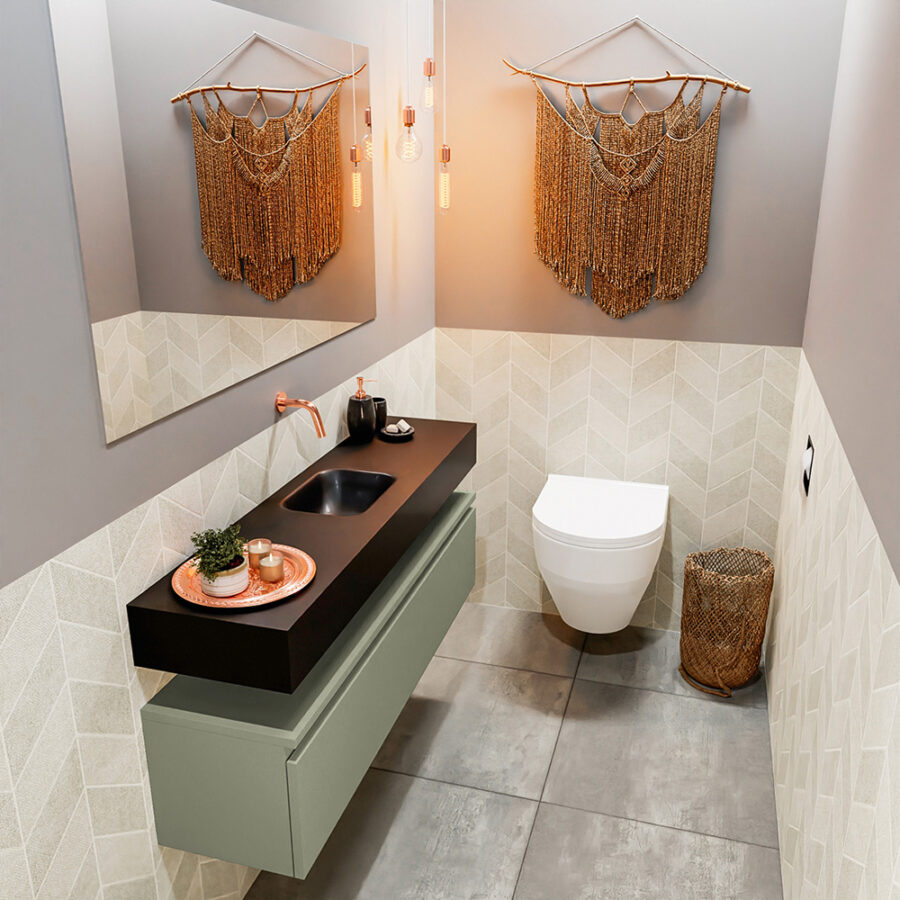 MONDIAZ ANDOR 120cm toiletmeubel army. LEX 120cm wastafel urban positie midden. Zonder kraangat