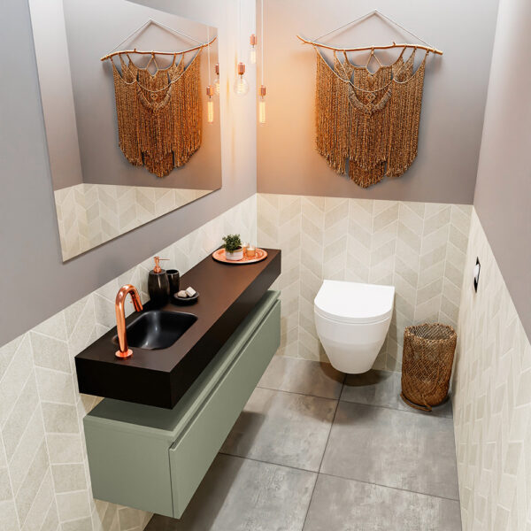 MONDIAZ ANDOR 120cm toiletmeubel army. LEX 120cm wastafel urban positie links. Met 1 kraangat